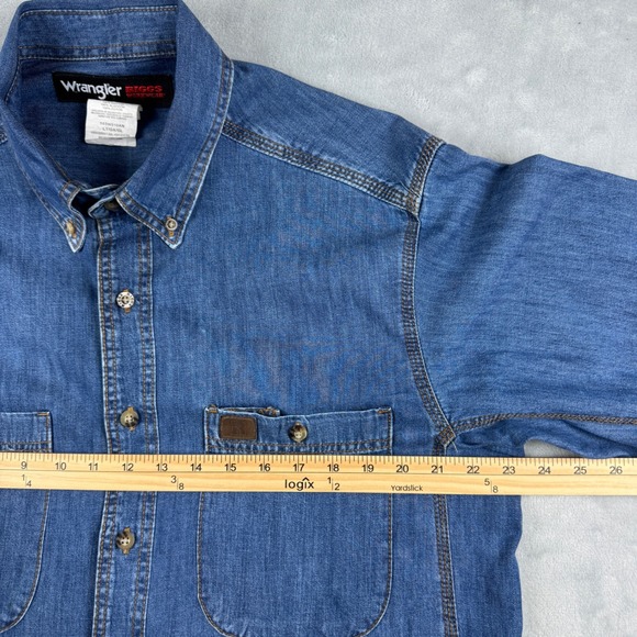 Wrangler Western Cowboy Biggs Workwear Mens Long Sleeve‎ Denim Shirt Size LT - Picture 6 of 16